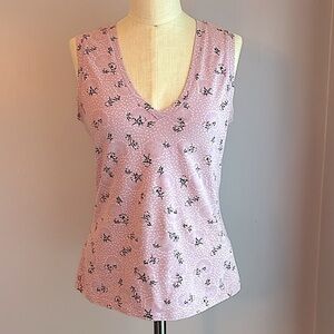 Gap stretch lilac dandelion floral cotton spandex V neck tank top